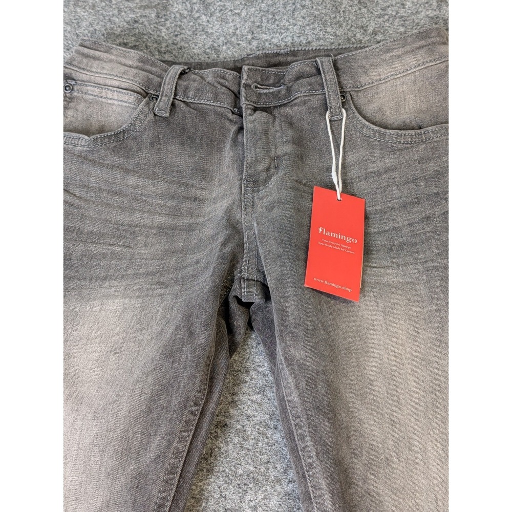 NWT Flamingo Black/Gray Stretch Jeans Size M Distressed Made For Curves Flare - Picture 2 of 10